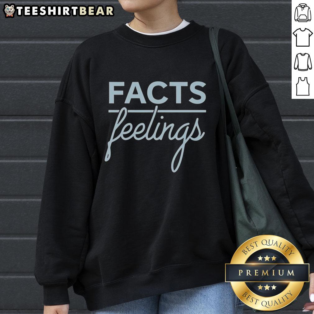 Cozy Top Facts Feelings sweatshirt displayed on a hanger, perfect for casual wear and expressing your unique style.