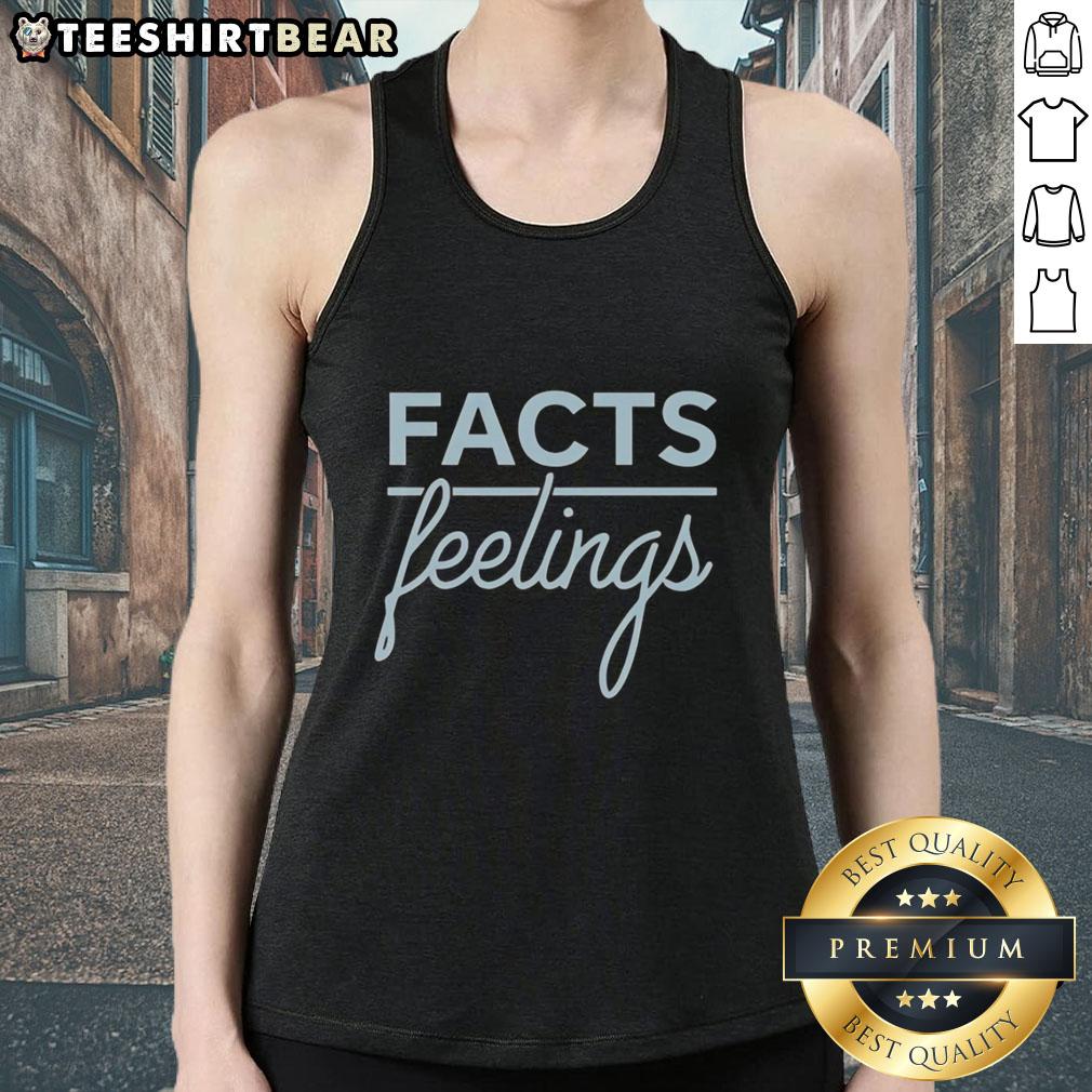 Stylish Top Facts Feelings tank top featuring a colorful design, perfect for casual wear and expressing your vibe.
