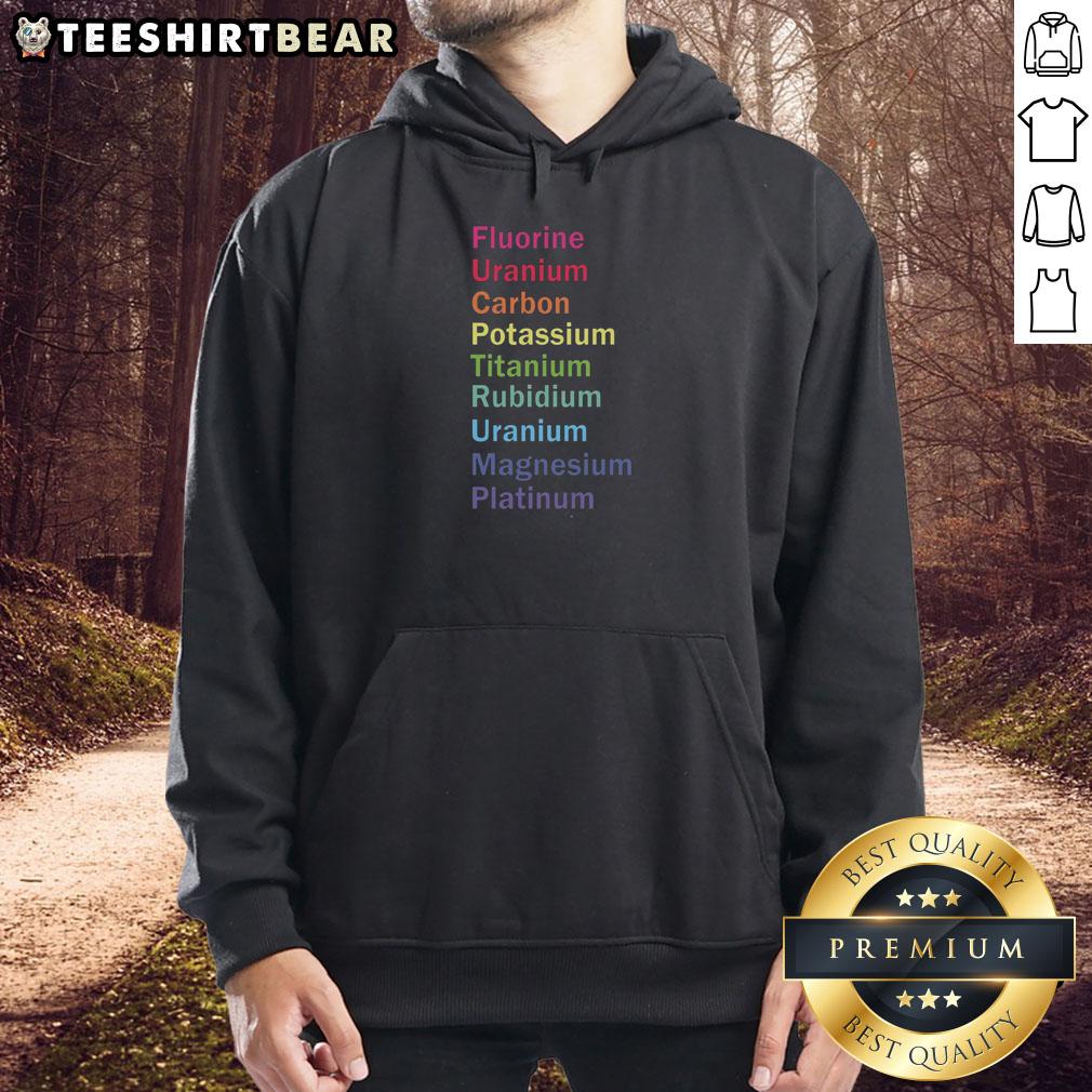 Top Fluorine Uranium Carbon Potassium hoodie featuring a stylish design and vibrant colors, perfect for casual wear.