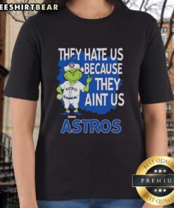 Top Houston Astros Grinch Christmas 'They Hate Us Ain't Us' ladies tee featuring festive design and team spirit.