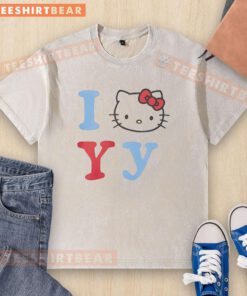 Alt Text: Top I Love YY Hello Kitty washed t-shirt featuring a cute graphic design, perfect for casual, stylish outfits.