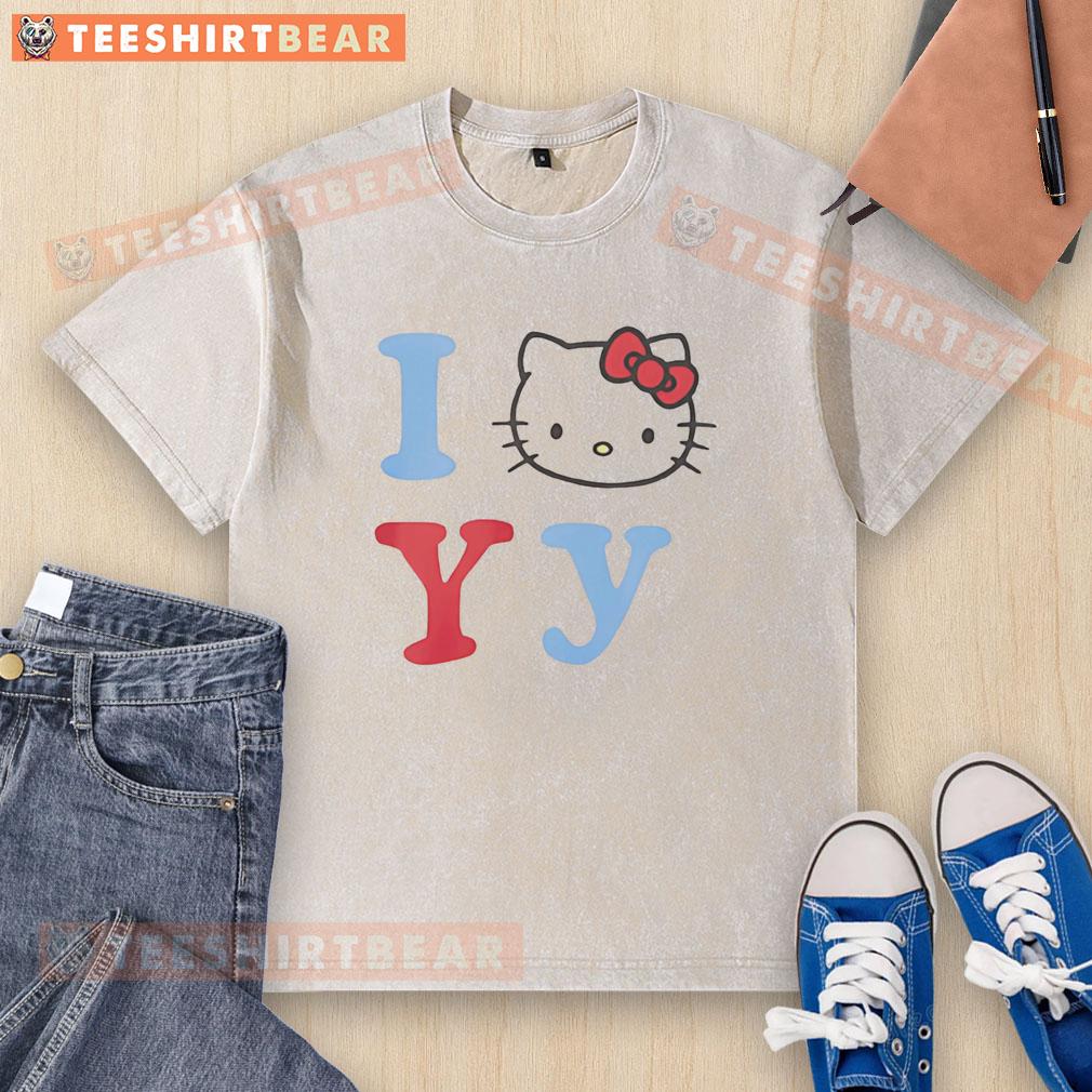 Alt Text: Top I Love YY Hello Kitty washed t-shirt featuring a cute graphic design, perfect for casual, stylish outfits.
