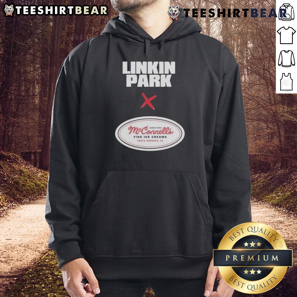 Alt Text: Top Linkin Park x McConnell's hoodie featuring fine ice creams logo, September 5th, 2025 event, Santa Barbara, CA.