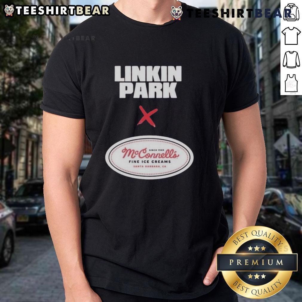 Top Linkin Park X McConnell's Fine Ice Creams T-Shirt from September 5, 2025, in Santa Barbara, CA featuring vibrant logos.