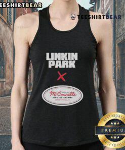 Top Linkin Park x McConnell's logo on a tank top for Fine Ice Creams event, September 5, 2025, in Santa Barbara, CA.
