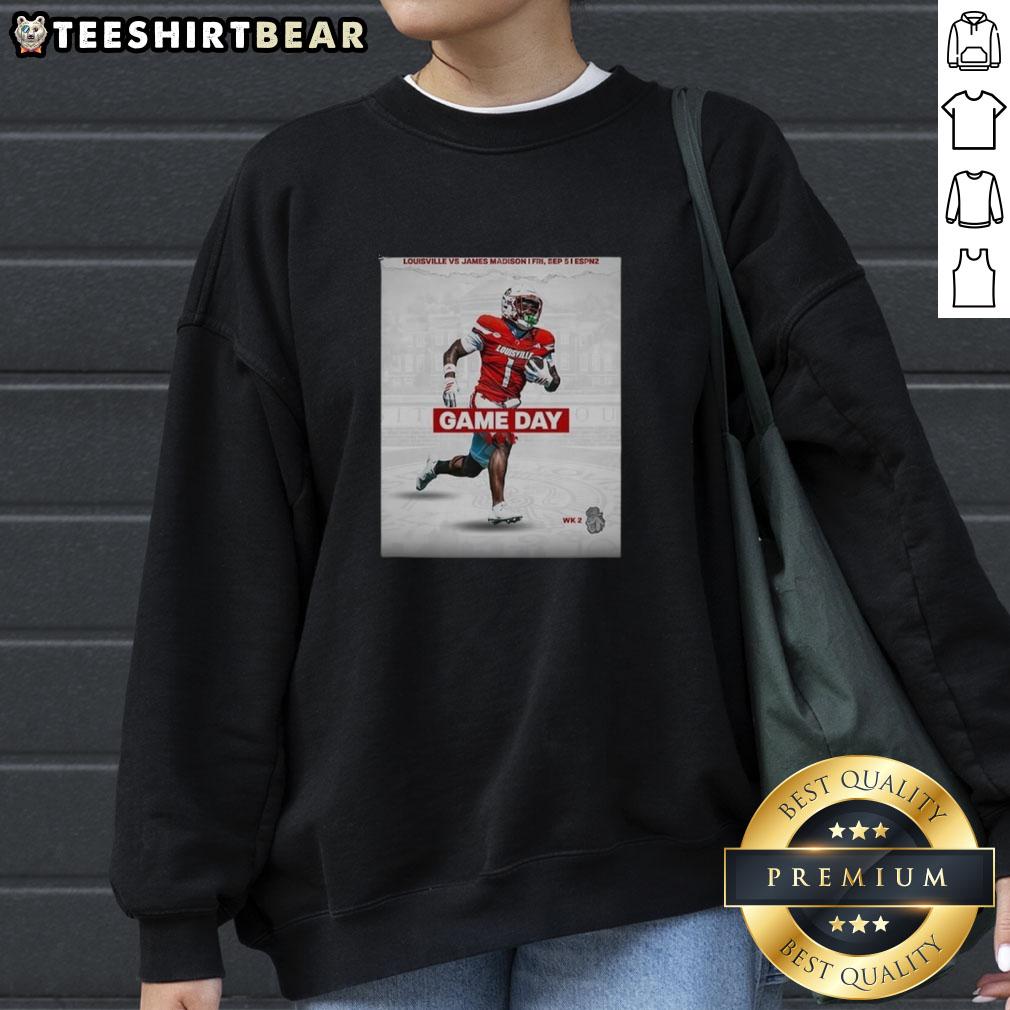 Louisville Cardinals vs James Madison football gameday sweatshirt for Week 2, featuring vibrant team colors and logo.
