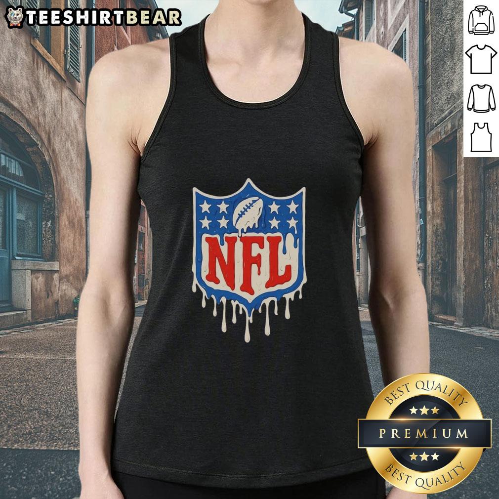 Alt Text: Trendy tank top featuring a melting National Football League logo, perfect for football fans and summer style.