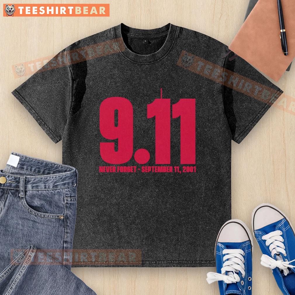 Ohio State Buckeyes washed t-shirt featuring 'Never Forget 9/11' design, perfect for fans honoring this important day.