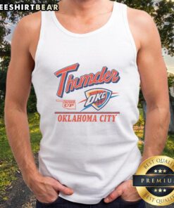 Vintage Oklahoma City Thunder fly-by tank top featuring team colors and logo, perfect for basketball fans.