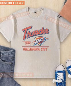 Alt Text: Vintage washed t-shirt featuring the Oklahoma City Thunder logo, perfect for fans and casual wear.