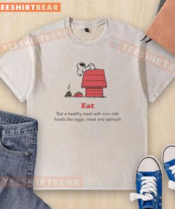 Top Peanuts X American Red Cross shirt promoting healthy meals with iron-rich foods like eggs, meat, and spinach.