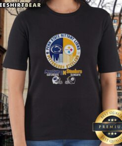 Top Penn State vs Steelers ladies tee showcasing dual pride for Pennsylvania sports teams in stylish design.