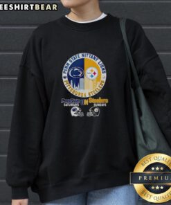 Stylish sweatshirt featuring logos of Penn State and Pittsburgh Steelers, celebrating Pennsylvania pride in fashion.
