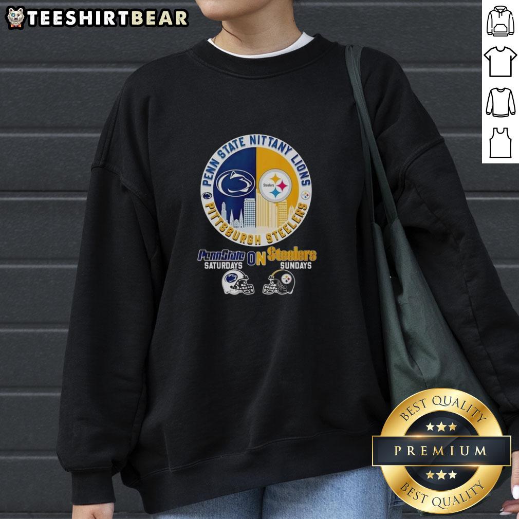 Stylish sweatshirt featuring logos of Penn State and Pittsburgh Steelers, celebrating Pennsylvania pride in fashion.