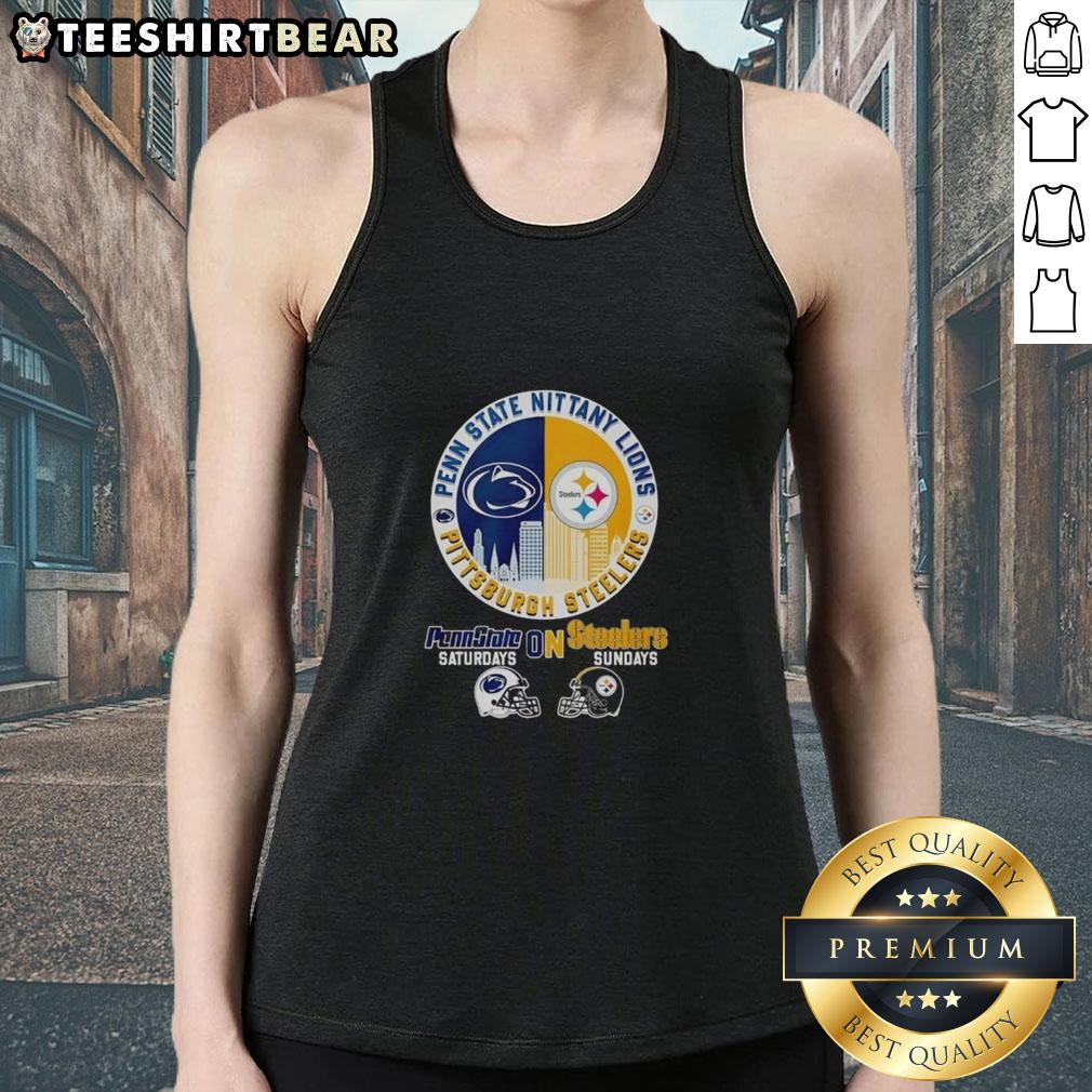 Stylish tank top featuring Penn State and Steelers logos, celebrating two Pennsylvania prides in one design.