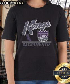 Alt Text: Vintage ladies tee featuring the Sacramento Kings logo, perfect for fans showcasing their team pride in style.