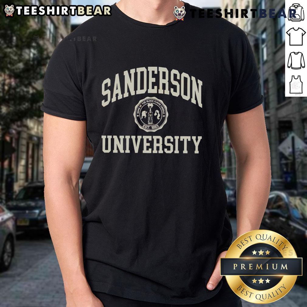 Alt Text: Top Sanderson University T-Shirt featuring school colors and logo, perfect for students and alumni.