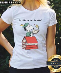 Top Snoopy To Read or Not to Read Ladies Tee featuring a playful Snoopy graphic, perfect for book lovers and fans.
