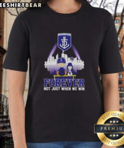 Top Snoopy X Charlie Brown Fremantle Dockers Forever Ladies Tee featuring skyline design, perfect for fans and casual wear.
