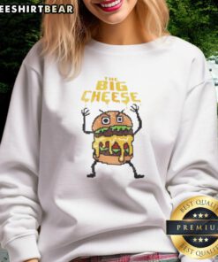 Top-The-Big-Cheeseburger 8-bit graphic sweatshirt featuring a retro burger design, perfect for gamers and food lovers.