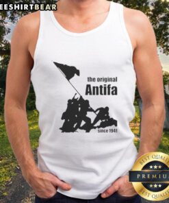 Top-The-Original-Antifa-Since-1941 tank top featuring bold text design, ideal for activists and casual wear.