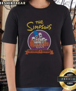Top The Simpsons Treehouse of Horror Ladies Tee featuring iconic Halloween characters in vibrant colors.