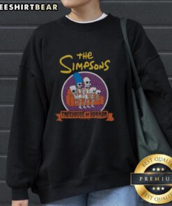 Top The Simpsons Treehouse of Horror sweatshirt featuring vibrant artwork and classic characters in a cozy design.