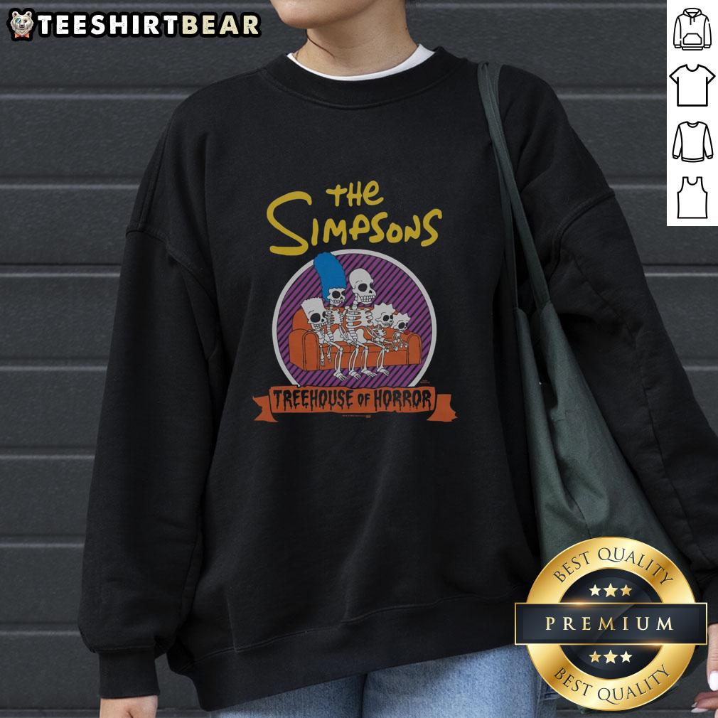 Top The Simpsons Treehouse of Horror sweatshirt featuring vibrant artwork and classic characters in a cozy design.