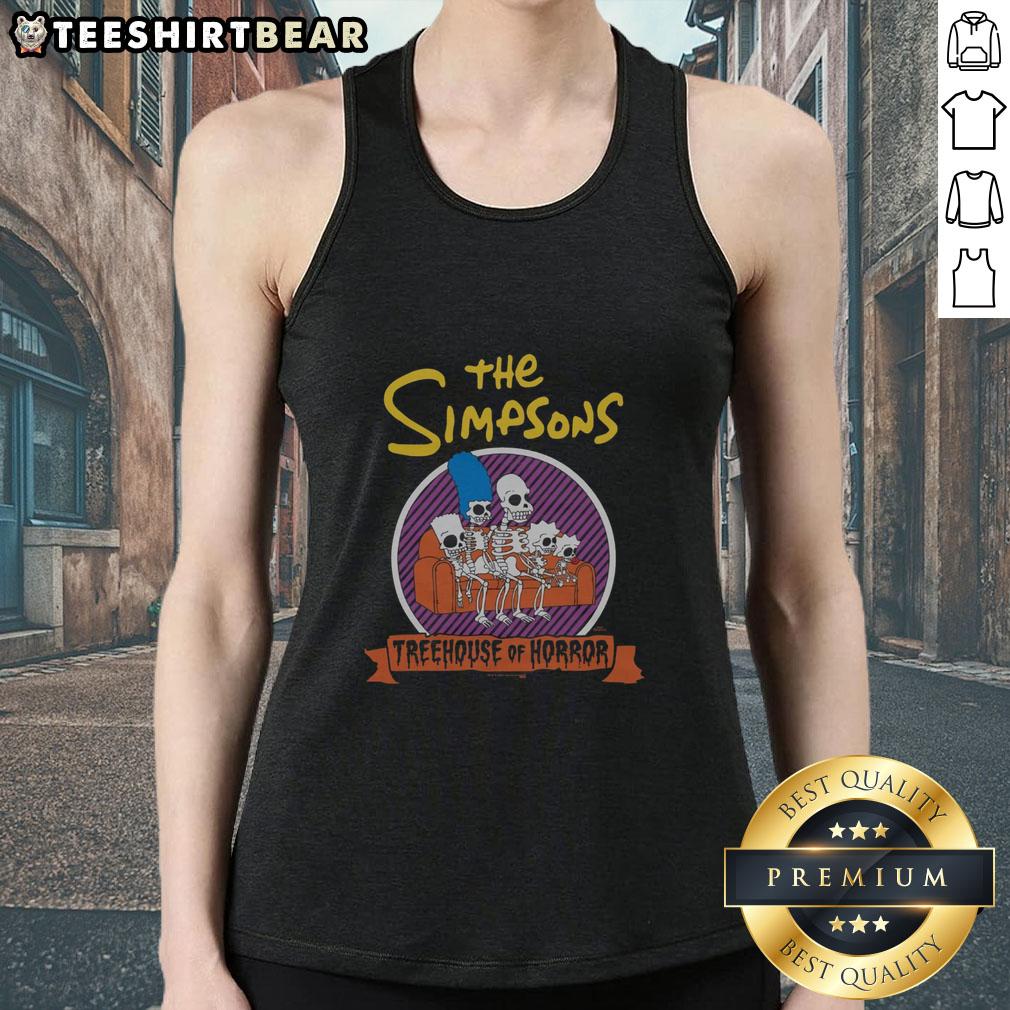 Top The Simpsons Treehouse of Horror tank top featuring iconic Halloween designs and vibrant colors for fans.