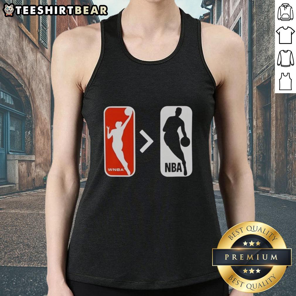 Top WNBA is Greater Than NBA Tank Top featuring bold graphics celebrating women's basketball and empowerment.