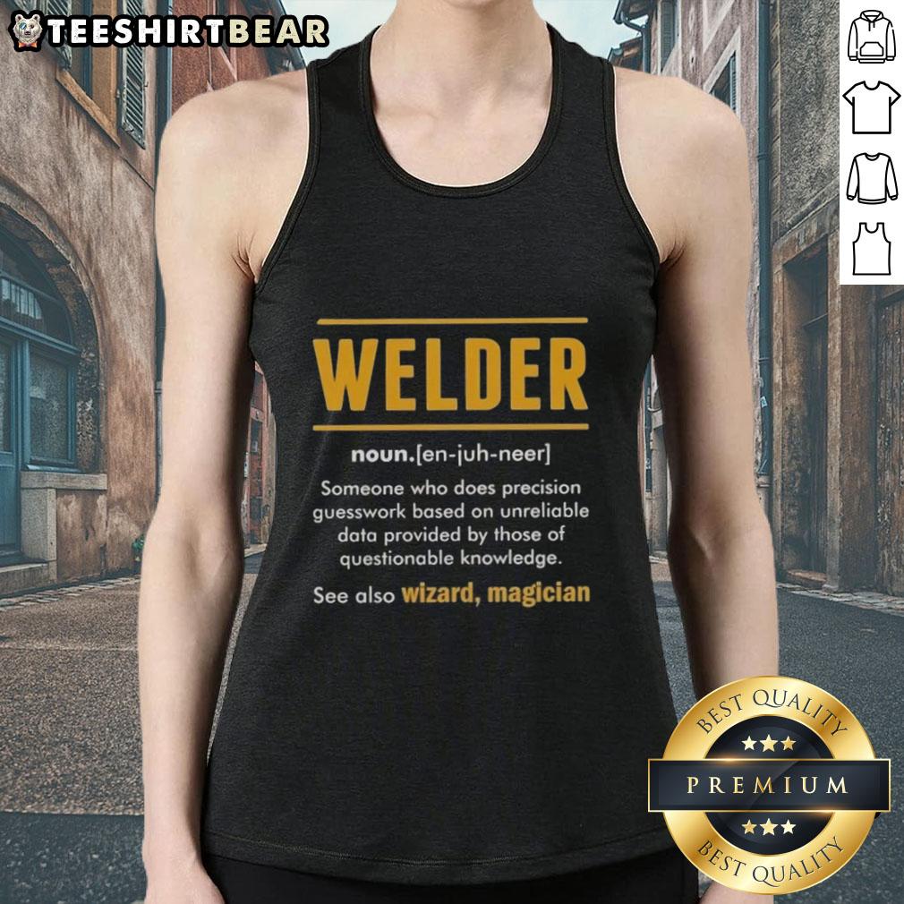 Top Welder See Also Wizard Magician Tank Top featuring a unique wizard graphic and vibrant colors, perfect for welding enthusiasts.