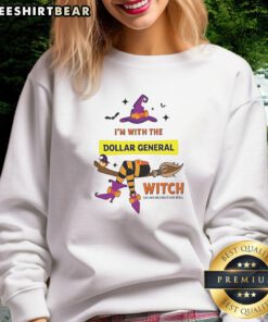 Alt Text: Cute Halloween sweatshirt from Dollar General featuring 'I'm With The Witch, She Has Me Under Her Spell' design.