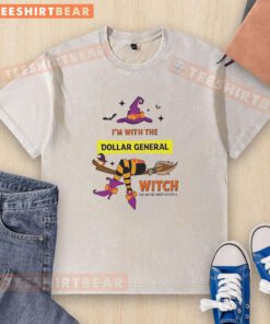 Cute Dollar General Halloween washed t-shirt featuring 'I'm with the witch, she has me under her spell' design.
