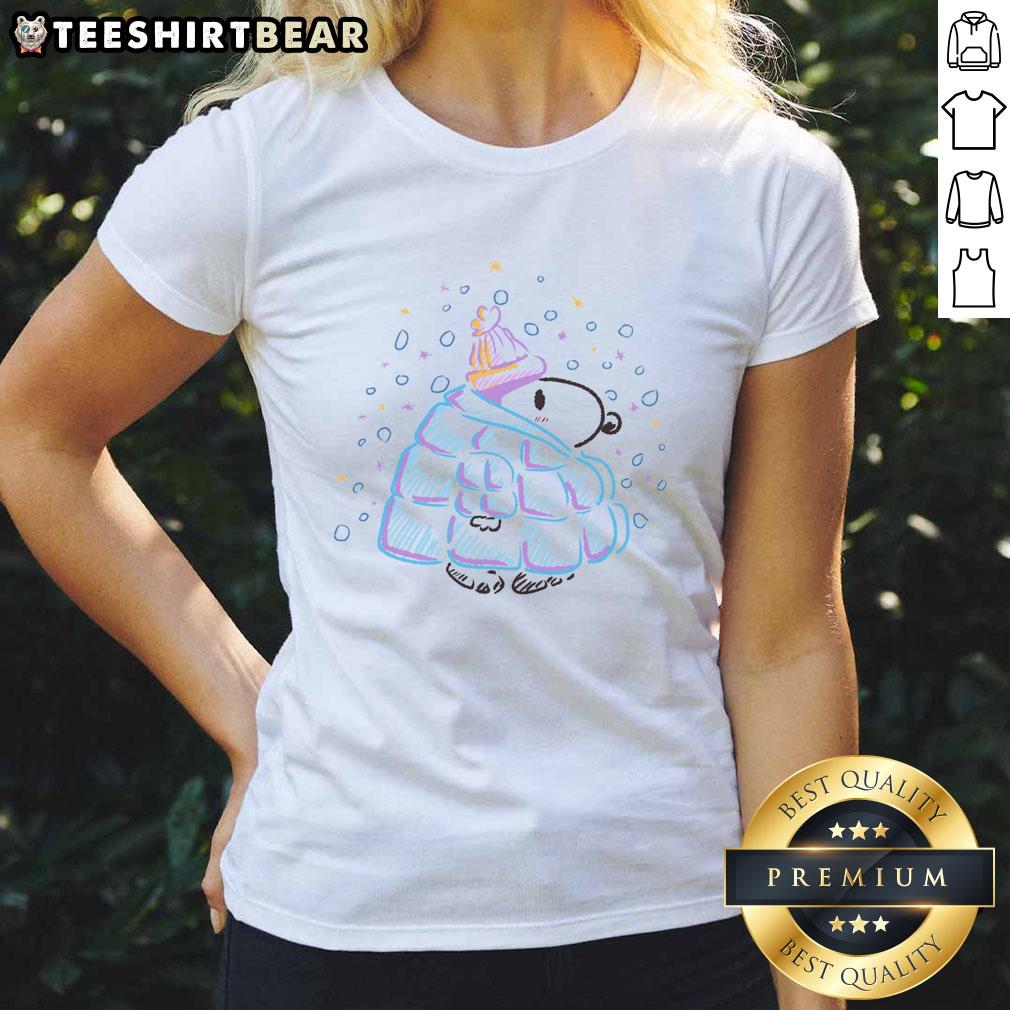 Cute Snoopy winter dog ladies tee featuring an adorable Snoopy design perfect for cozy winter outfits.