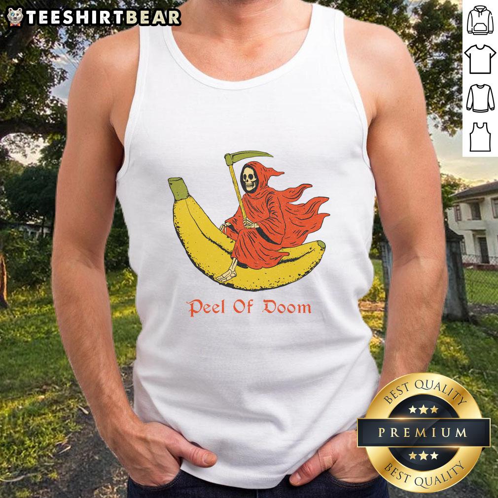Funny The Reaper Banana Peel of Doom tank top featuring a playful design perfect for casual wear and Halloween fun.