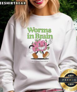 Funny sweatshirt featuring a brain with worms, humorously depicting an 'empty head' concept with vibrant colors.