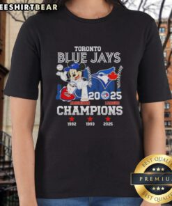 Good Mickey Toronto Blue Jays 2025 American League Champions ladies tee showcasing team spirit and style.