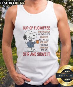 Alt Text: Funny tank top featuring Snoopy with 'Good Snoopy Cup of Fuckoffee' design, perfect for coffee lovers and casual wear.