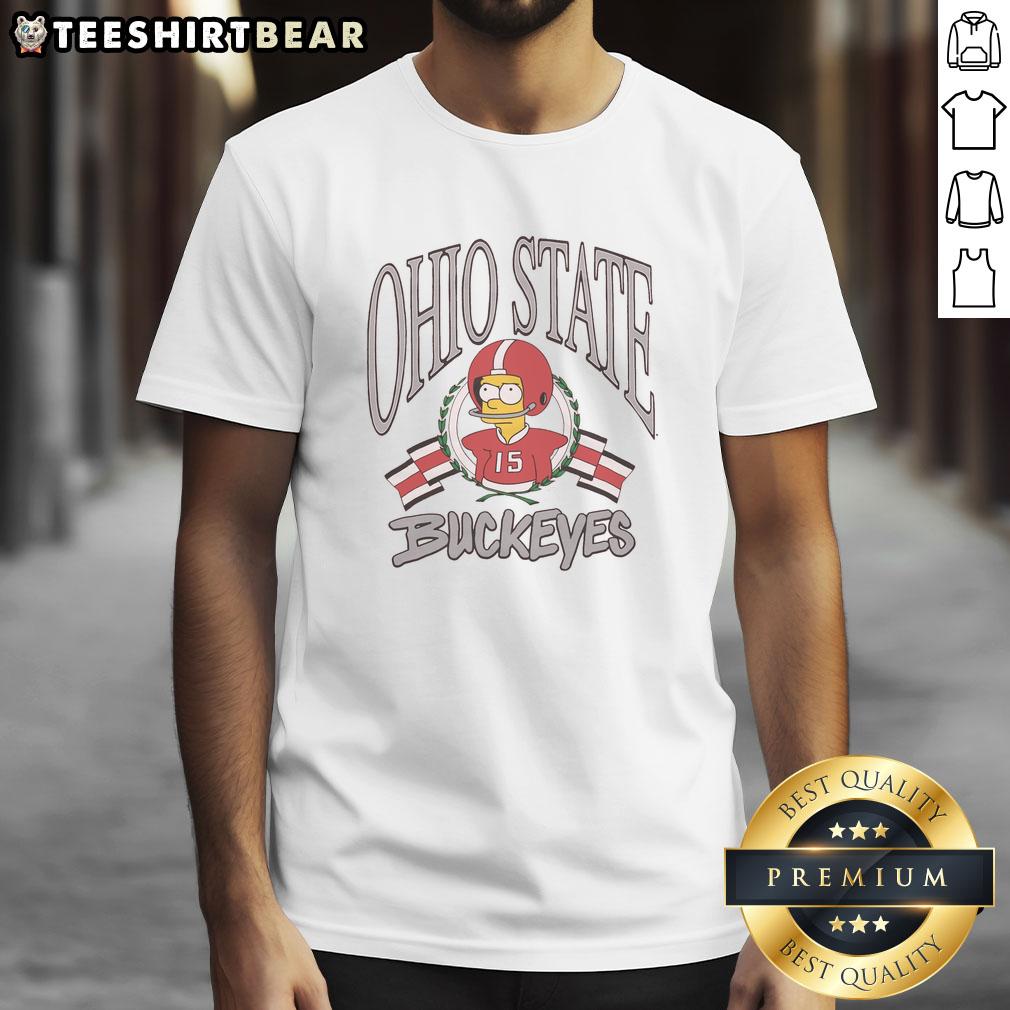 Good The Simpsons Bart X Ohio State T-Shirt featuring Bart Simpson in Buckeyes gear, perfect for fans and collectors.