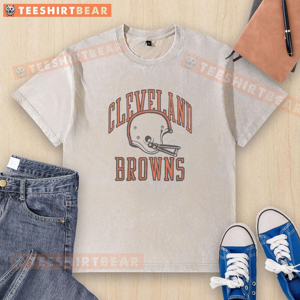 Hot Cleveland Browns white helmet washed t-shirt featuring team logo, perfect for fans and casual wear.