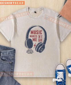 Stylish washed t-shirt featuring headphones and the quote 'Music is all you need to feel better' for music lovers.