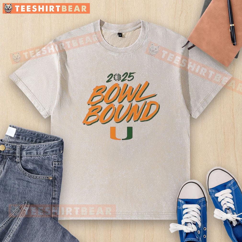Nice Miami Hurricanes Football 2025 Bowl Bound washed t-shirt showcasing team spirit and vibrant colors.