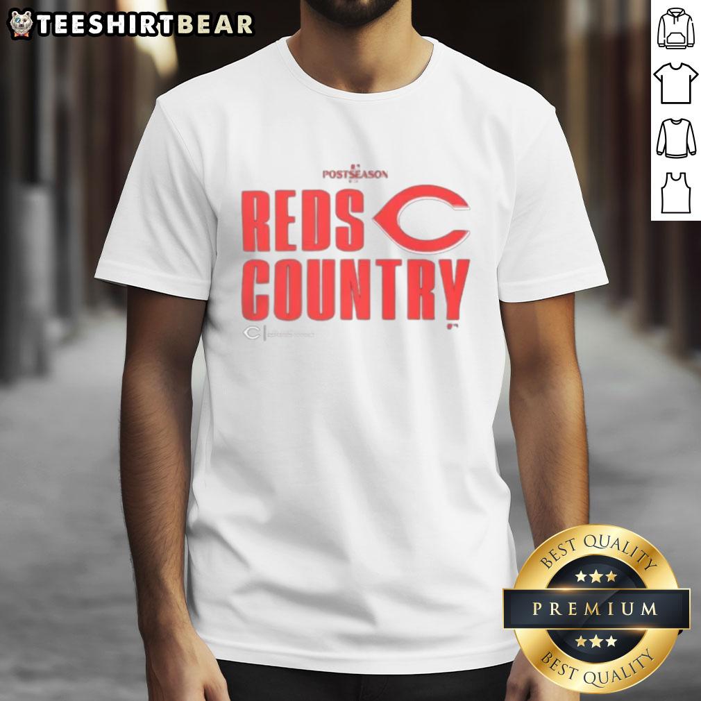 Nice Reds Country Cincinnati Reds Baseball 2025 MLB Postseason T-Shirt featuring team logo and vibrant red color.