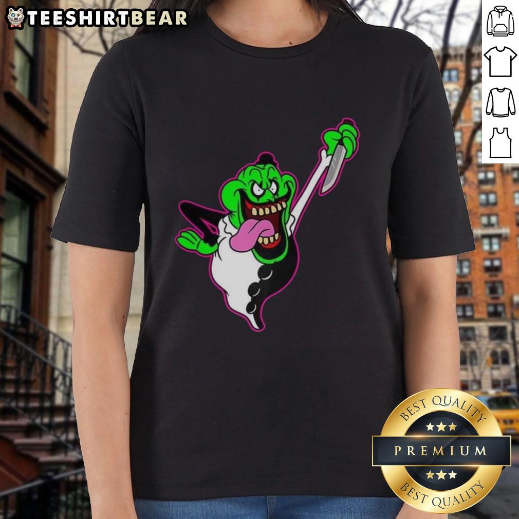 Nice The Real Clownbusters Slimer Ghostbusters Parody Halloween Ladies Tee featuring a fun Slimer graphic design.