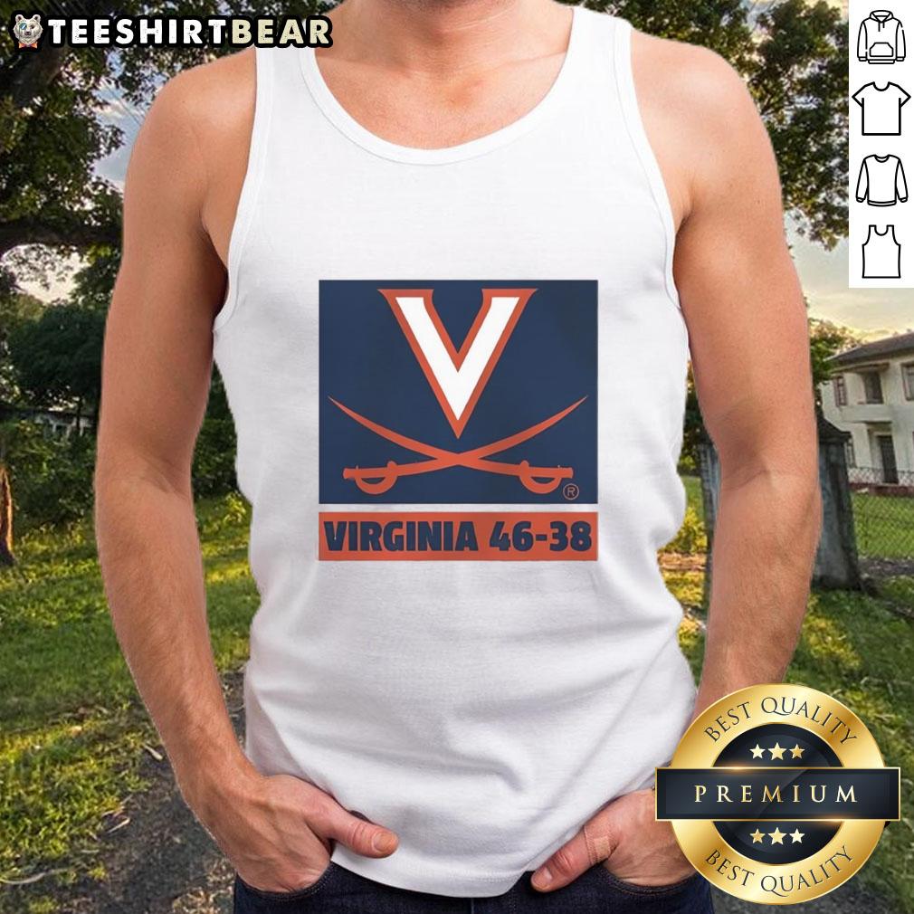 Nice Virginia Cavaliers Football 46-38 logo tank top featuring team colors and design for fans and sports enthusiasts.