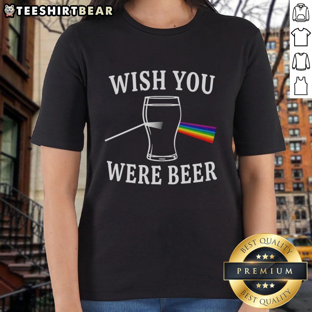Alt Text: Nice Wish You Were Beer Dark Side of the Moon Light Scattering Ladies Tee with vibrant graphic design