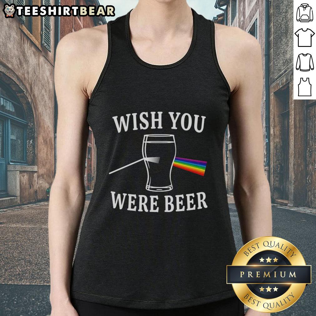 Light scattering tank top featuring 'Nice Wish You Were Beer' design inspired by The Dark Side of the Moon.