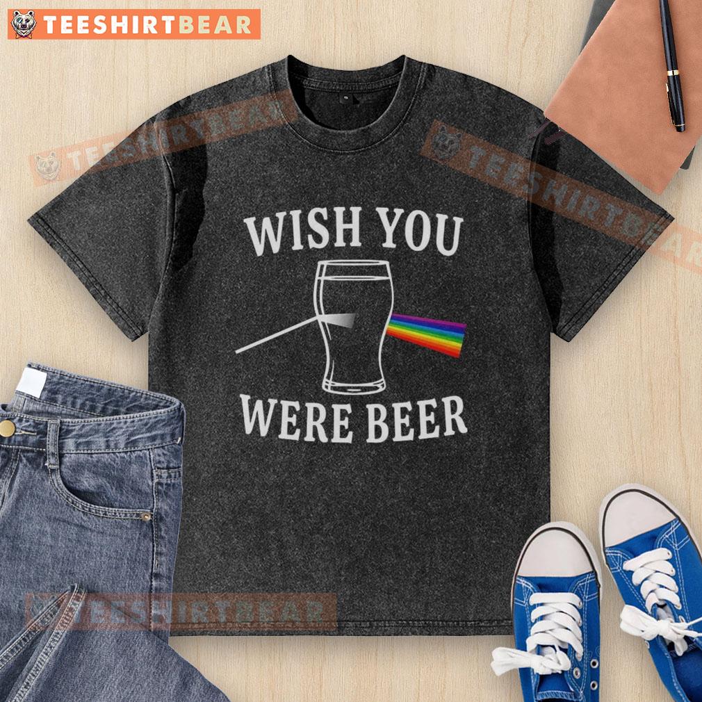 Light scattering washed t-shirt featuring 'Wish You Were Beer' design inspired by The Dark Side of the Moon.