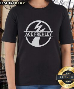 Official Ace Frehley logo on a stylish ladies tee, perfect for fans of the iconic guitarist and rock music.