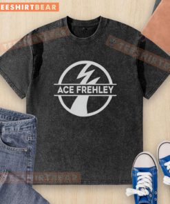 Alt Text: Official Ace Frehley logo washed t-shirt featuring a vintage design, perfect for rock music fans and collectors.